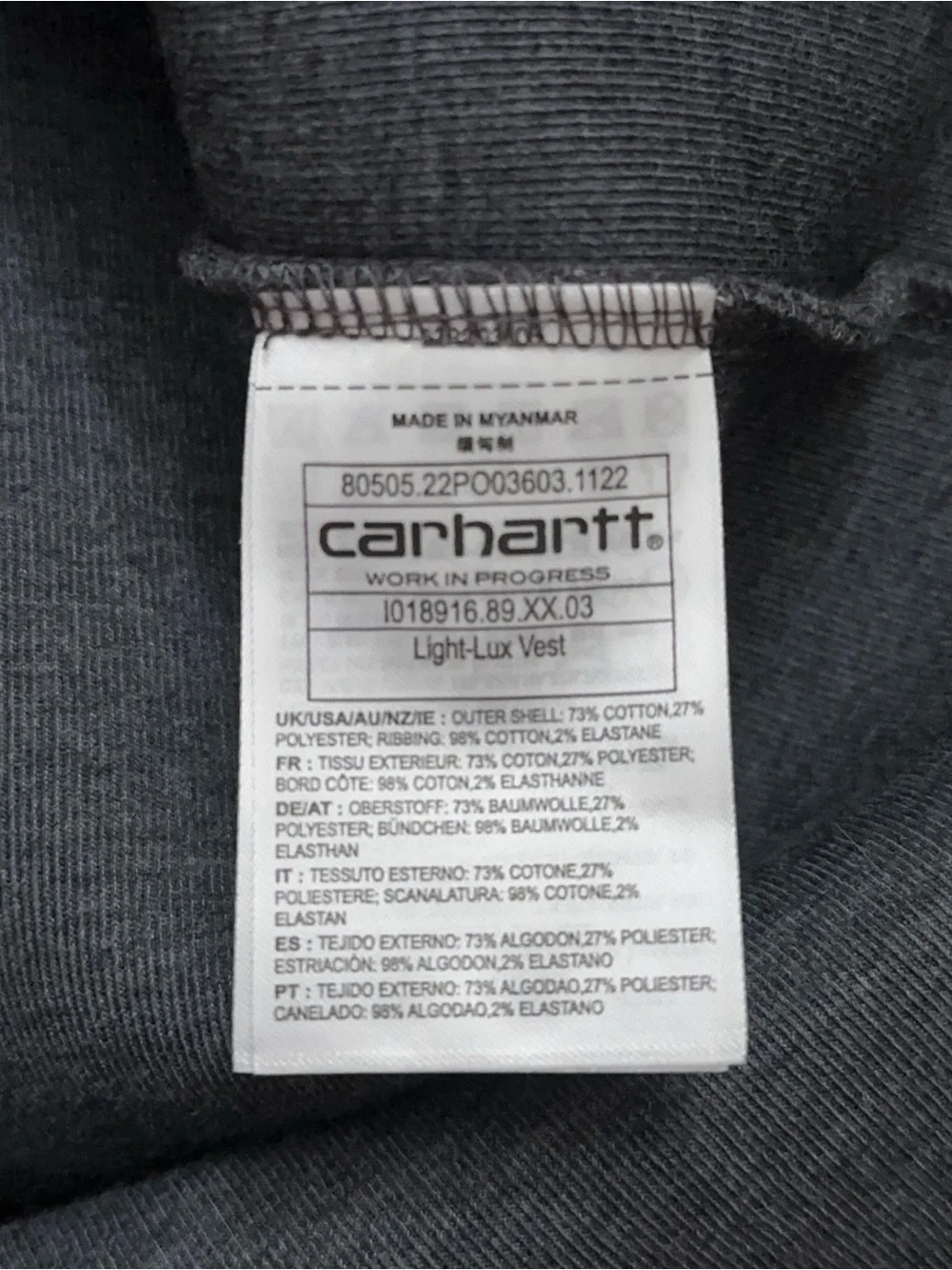 Carhartt Work In Progress WIP Light Lux Vest Mens Size XS Full-Zip Gray NEW